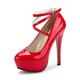 OCHENTA Women's Ankle Strap Platform Pump Party Dress High Heel (Beige Sole) PU Red Tag Size 43 - UK 8.5