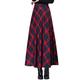 Byqny WanYangg Women's Elastic Fall Winter Plaid Maxi Dress Long Ankle Skirts Umbrella Skirt Flare Vintage Tartan Skirt Flowy Warm Wool Woolen Skirts A-Line Grid Pattern 3# Wine red XL