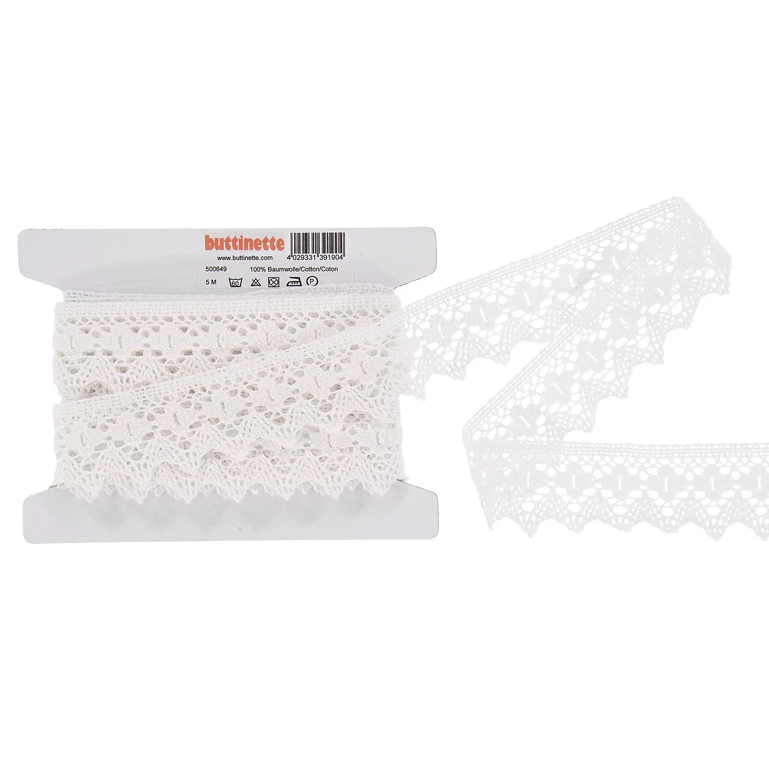 BW-Zacken-Klöppelspitze Blume, weiß, Breite 4 cm, Länge 5 m Image