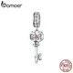 Bamoer-Breloque clé en argent regardé 925 véritable pour femme pendentif motif vintage breloques