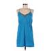 Ecote Casual Dress - Mini V Neck Sleeveless: Blue Print Dresses - Women's Size Small