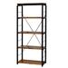 Industrial Bookshelf with 4 Shelves and Open Metal Frame, Brown and Black - 54 H x 11 W x 24 L Inches