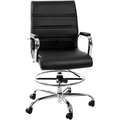 Flash Furniture GO-2286B-BK-GG Mid-Back Black LeatherSoft Swivel Drafting Chair with Adjustable Foot Ring