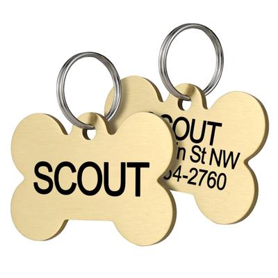 GoTags Personalized Solid Brass Bone Pet ID Tag for Dogs and Cats, Engraved on Both Sides, Small