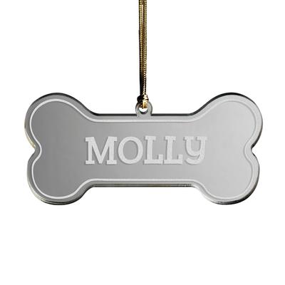 Custom Personalization Solutions Dog Silver Bone Mirrored Acrylic Personalized Christmas Tree Ornament