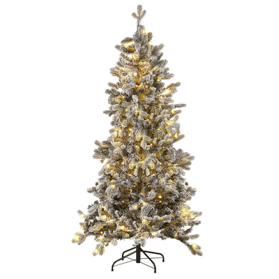 Weihnachtsbaum künstlich 180 cm Weiß Schneebedeckt mit Kunstschnee Ständer und LED-Beleuchtung Weihnachtszeit Weihnachte