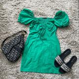 Zara Dresses | Green Puff Shoulder Off-Shoulder Dress | Color: Green | Size: S