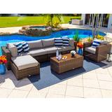 Latitude Run® Centralmont Wicker/Rattan 6 - Person Seating Group w/ Cushions Synthetic Wicker/All - Weather Wicker/Wicker/Rattan in Gray | Outdoor Furniture | Wayfair