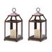 Set of 2 Glass Paneled Hurricane Lanterns - Bronze