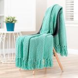 Chanasya Textured Knit Throw Blanket With Tassels