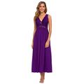 Alcea Rosea Womens Long Sexy Chemise V-Neck Lace Nightdress Nightwear Elegant Sleeveless Nightgown for Ladies(Violet, XL)