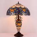 Bloomsbury Market Tiffany Lamp w/ Nightlight Rustic Large Blue Stained Glass Lotus Table Lamp Desk 24" Tall Vintage Base Lover Living Room Bedroom Bedside Nightstand Glass/Metal | Wayfair