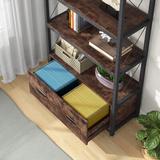 17 Stories 4-Tier Freestanding Bookcase w/ Drawers & Open Storage Shelves in Brown | 63 H x 33.5 W x 13.8 D in | Wayfair
