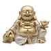 Dakota Fields Maitreya Buddha Holding Ingot & Money Sack Figurine 7.5 H x 11.0 W x 5.75 D in gray/yellowResin in Gold/Silver | Wayfair