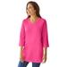 Plus Size Women's Perfect Three-Quarter Sleeve V-Neck Tunic by Woman Within in Raspberry Sorbet (Size 1X)