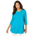 Plus Size Women's Stretch Knit Swing Tunic by Jessica London in Ocean (Size 26/28) Long Loose 3/4 Sleeve Shirt