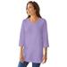 Plus Size Women's Perfect Three-Quarter Sleeve V-Neck Tunic by Woman Within in Soft Iris (Size S)