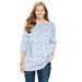 Plus Size Women's Perfect Printed Elbow-Sleeve Boatneck Tee by Woman Within in White Lovely Ditsy (Size 38/40) Shirt