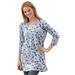 Plus Size Women's Perfect Printed Three-Quarter-Sleeve Scoopneck Tunic by Woman Within in Heather Grey Pretty Floral (Size 2X)