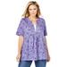 Plus Size Women's 7-Day Layer-Look Elbow-Sleeve Tee by Woman Within in Soft Iris Ditsy Bouquet (Size 34/36) Shirt