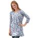 Plus Size Women's Perfect Printed Three-Quarter-Sleeve Scoopneck Tunic by Woman Within in Heather Grey Pretty Floral (Size 6X)