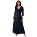 Plus Size Women's Stretch Knit Faux Wrap Maxi Dress by The London Collection in Black (Size 16 W)
