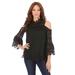 Plus Size Women's Lace Cold-Shoulder Top by Roaman's in Black (Size 16 W) Mock Neck 3/4 Sleeve Blouse