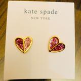 Kate Spade Jewelry | Kate Spade New York Gold Pink / Purple Sequin Glitter Heart Stud Earrings | Color: Gold/Purple | Size: .5” X .5”