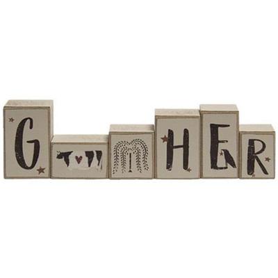 6/Set Primitive "Gather" Letter Blocks - 2.75" high by 10.75" wide by 1" deep.