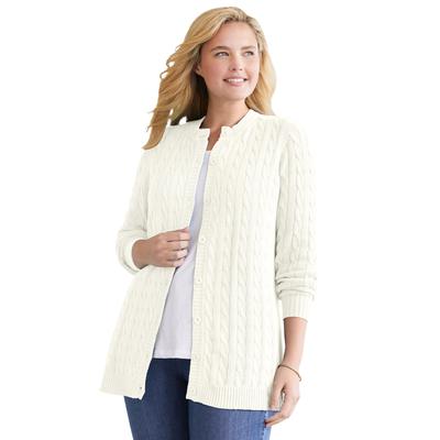 Plus Size Women's Cotton Cable Knit Cardigan Sweater by Woman Within in Ivory (Size 5X)