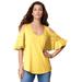 Plus Size Women's Ruffle-Sleeve Top with Cold Shoulder Detail by Roaman's in Lemon Mist (Size 14/16)