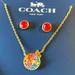 Coach Jewelry | Coach Iconic Carriage Necklace & Earrings Set. | Color: Gold/Red | Size: Os