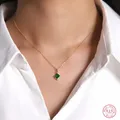 Collier avec pendentif en argent Sterling 925 pour femmes chaîne européenne en cristal vert Simple