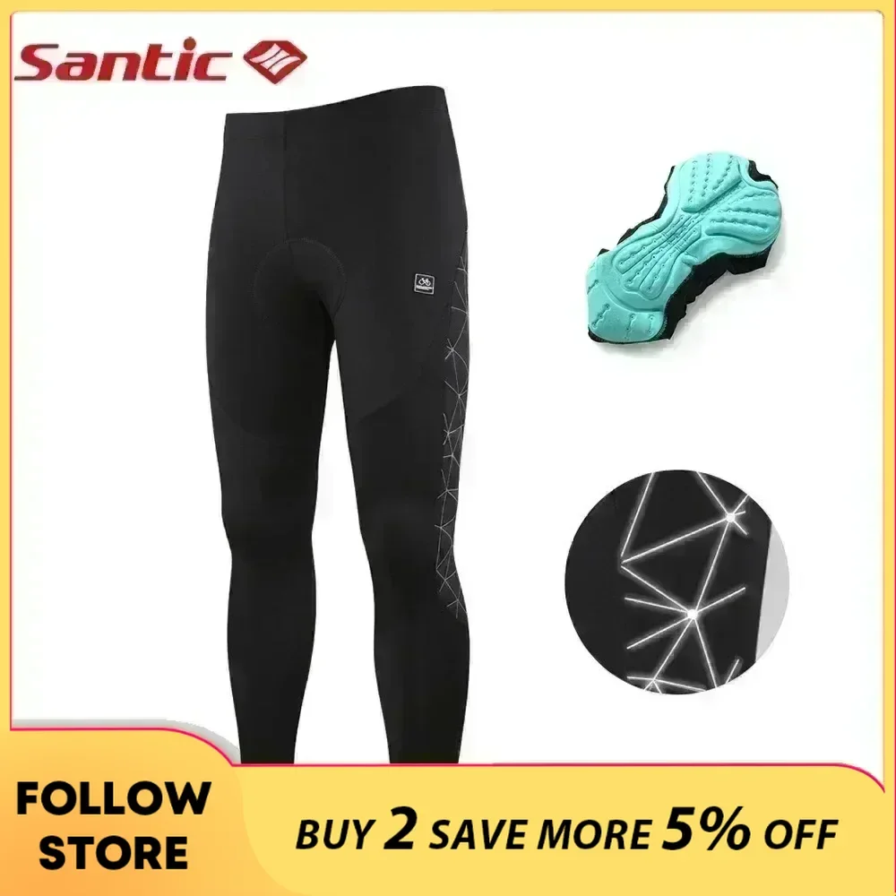 Santic pantalons de cyclisme hiver polaire thermique 4D rembourré vélo vtt collants longs Leggings réfléchissants vélo sport pantalon taille asiatique