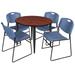 Kahlo 36" Round Breakroom Table- Cherry/ Black & 4 Zeng Stack Chairs- Black