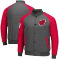 Men's Colosseum Charcoal/Red Wisconsin Badgers 1940s Bomber Raglan Full-Snap Jacket