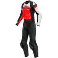 Dainese Mirage Tuta in pelle da moto da donna in due pezzi, nero-bianco-rosso, dimensione 48 per donne