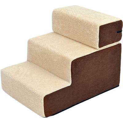 PawHut Haustiertreppe Hundetreppe Katzentreppe 3 Stufen für Katzen und Hunde Plüsch Beige 54 x 40 x