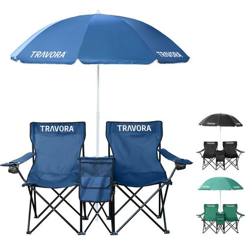 2er Partner Campingstuhl mit Sonnenschirm und Kühlfach in versch. Farben:Blau