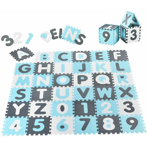Kinder Puzzlematte Noah – blau für Jungen – 36 Teile mit Buchstaben A-Z & Zahlen 0-9 – ab 10 Monate