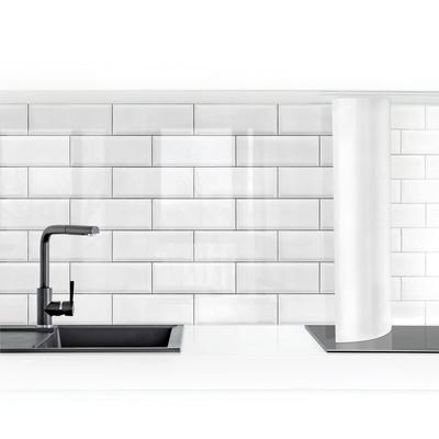 Küchenrückwand - Keramikfliesen Weiß Größe HxB: 90x350cm Material: Smart