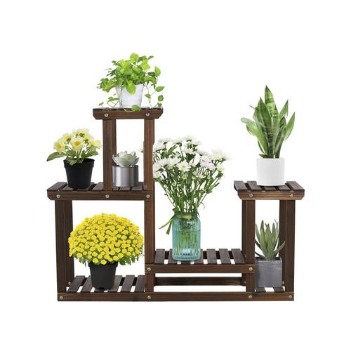 Yaheetech – Blumenregal aus Holz, Pflanzenregal Balkon, Pflanzentreppe mehrstöckig, Blumentreppe 4