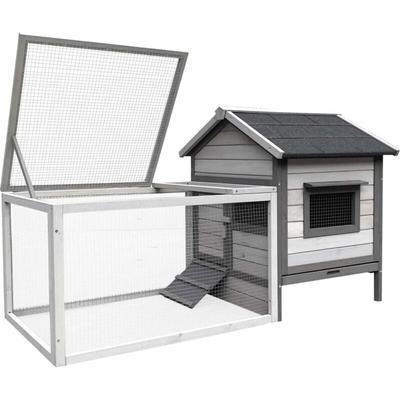 Fudajo - Wiltec Hasenstall hellgrau 1460 x 750 x 830 mm mit Freilaufgehege und erhöhtem Image