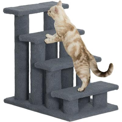 Pawhut - Tiertreppe Katzentreppe Hundetreppe Treppe für Katze und Hunde 4 Stufen Grau 63,5x43x60cm Image