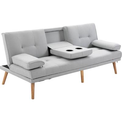 Schlafsofa, 3-Sitzer-Sofa, Bettsofa mit Klappbarem Tisch, Stoffsofa mit Leinenoptik, Schlafcouch Image