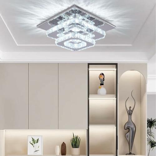 LED Kristall Deckenleuchte, Quadratische Style home Kristall Kronleuchter Deckenleuchte, 2-lagige