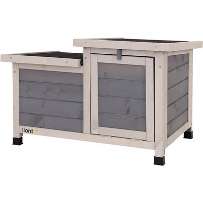 Lionto - Kaninchenstall Kleintierhaus Nagerhaus Kleintierstall aus Holz Grau 70x43x45 cm