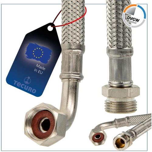 Sanitär Verbindungsschlauch 90° Bogen 3/8 Überwurfmutter x 3/8 ag x 300 mm - ktw-a dvgw - Tecuro