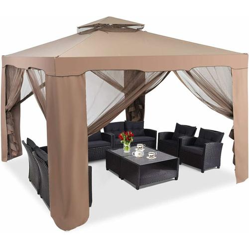 Costway - 3x3m Gartenpavillon mit 4 Seitenwaenden, mit Reissverschluss und Moskitonetz, Pavillon