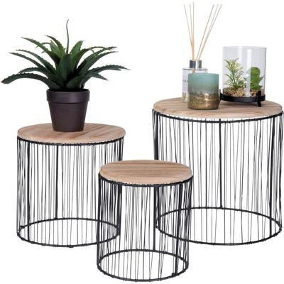 Metall Pflanzenständer im 3er Set - 29 / 24 / 19 cm - kleine Deko Blumenhocker mit Holz Ablage Image